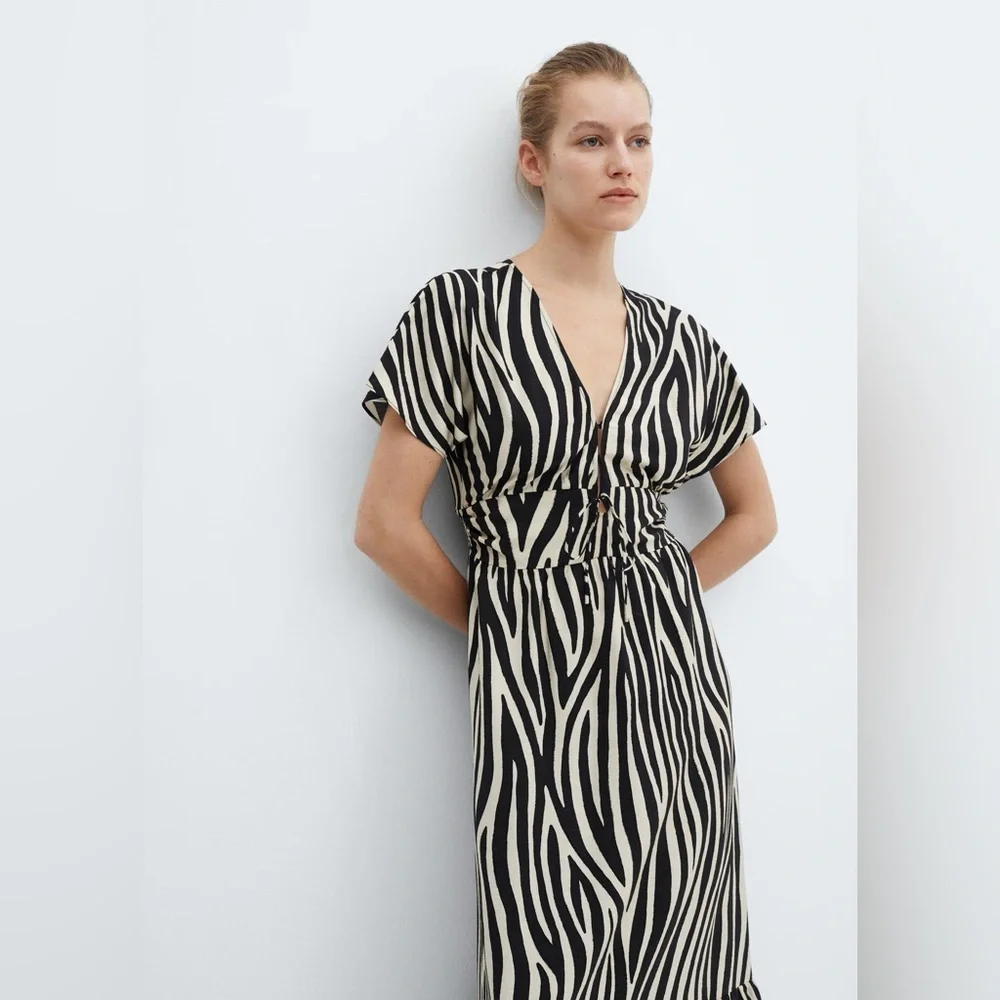 Mango Zebra printed cut out detail dress NWT